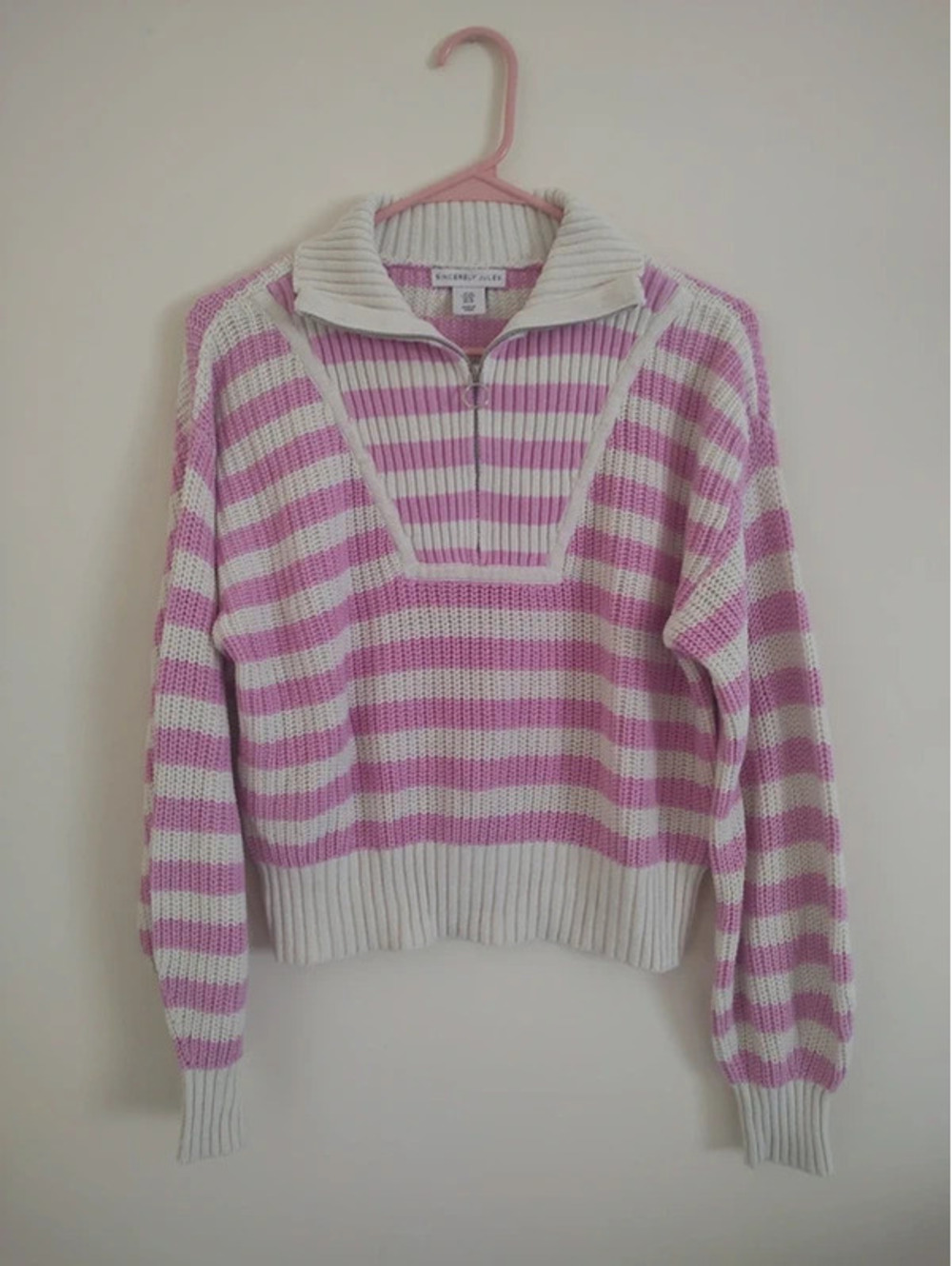 Sincerely Jules Pink and Cream Stripes Turtle Neck Sweater Size M